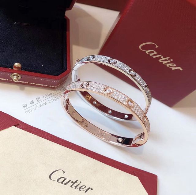 Cartier首飾 卡地亞LOVE系列 全滿鑽滿天星手鐲 高端s925純銀微鑲嵌  zgk1403